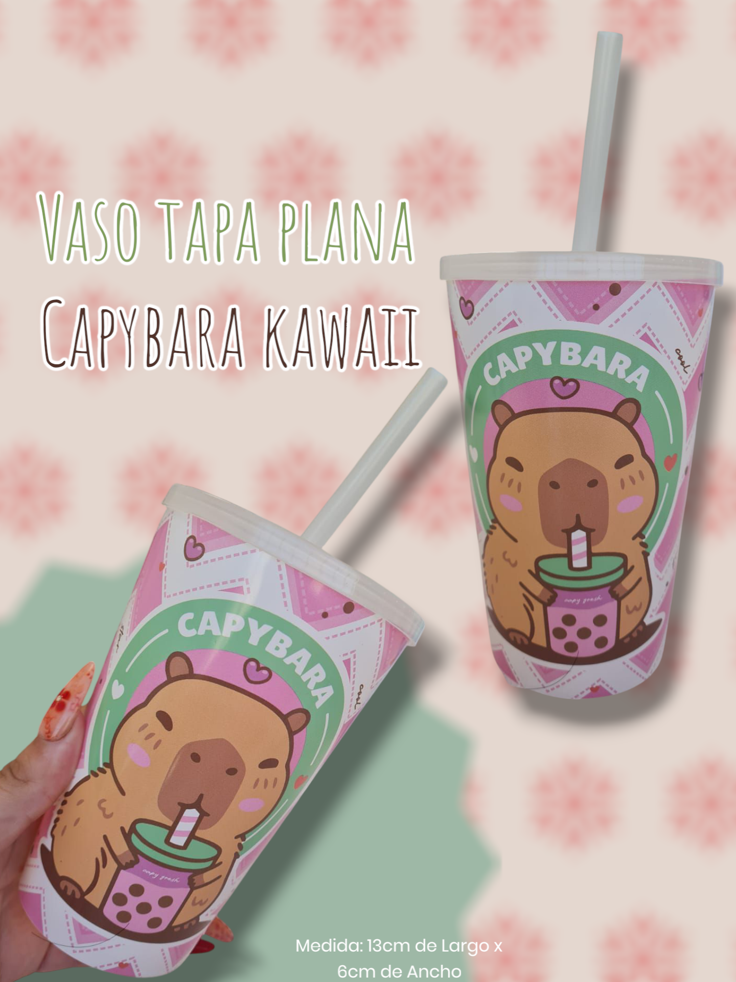 Vaso Tapa Plana Capybara Kawaii