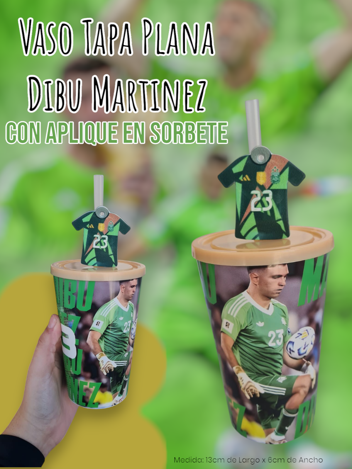 Vaso Tapa Plana Con Aplique en Sorbete Dibu Martinez